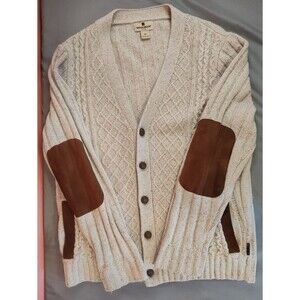 Men's Vintage Woolrich Cable Knit Cardigan Medium Oatmeal Heather
